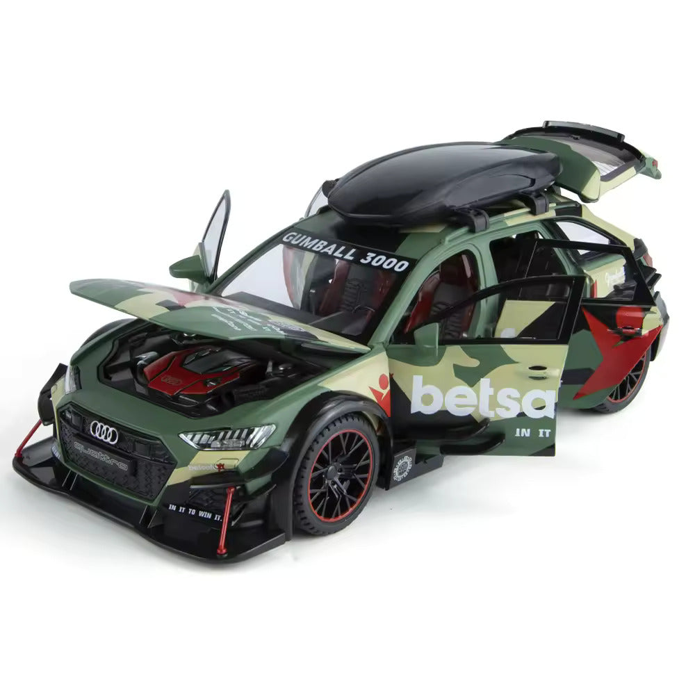 Audi RS6 Militery Supercar 1:24 Diecast Scale Model Metal Pull Back Toy car for Kids with Openable Doors & Light, Music Toy Vehicle for Kids - Colours as Per Stock【 MULTICOLOR 】