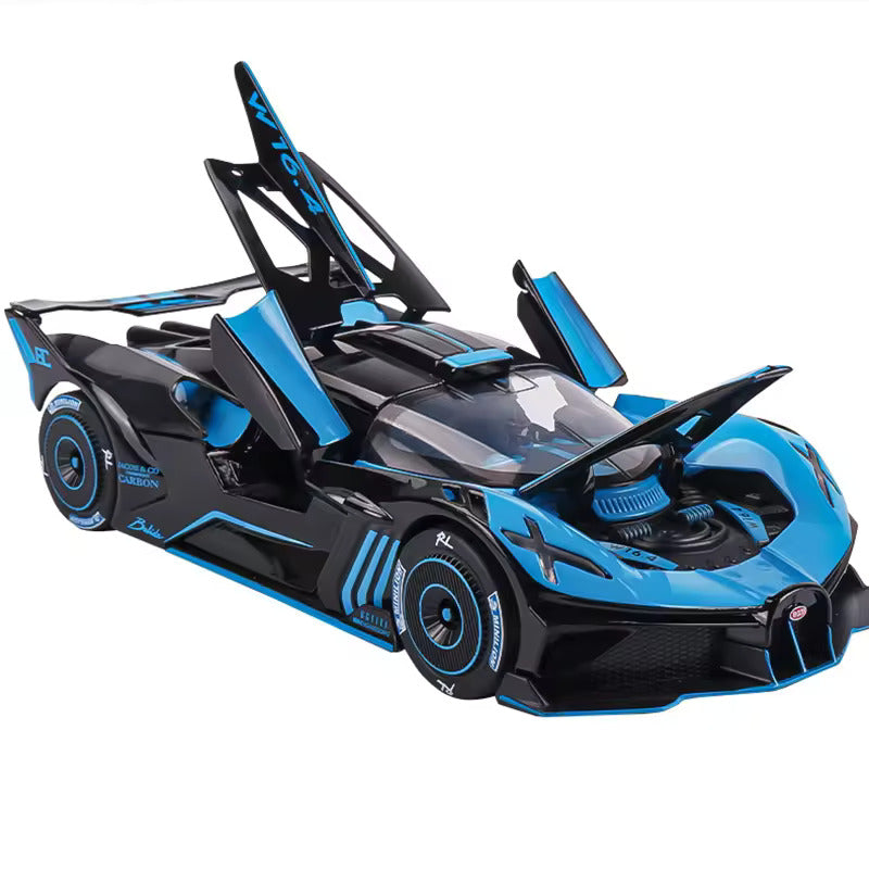 BIG SIZE BUGATTI BOLIDE 1:24 DIECAST METAL PULLBACK TOY CAR WITH OPENABLE DOORS & LIGHT, MUSIC BOYS CAR FOR KIDS BEST TOYS GIFTS TOYS FOR KIDS [SIZE:-21.5CM*9.8CM*5CM]【 MULTICOLOR 】