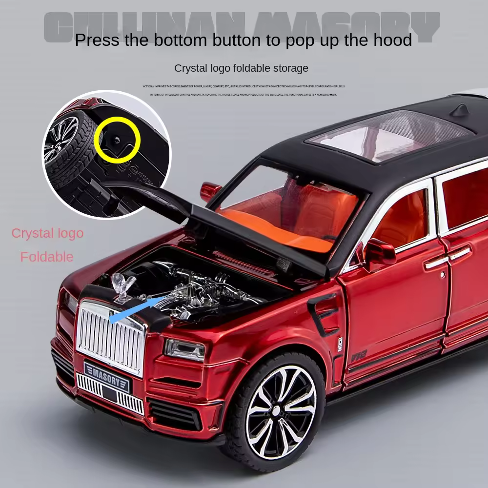 ROLLS ROYCE CULLINAN MASORY 1:32 DIECAST METAL PULLBACK TOY CAR WITH OPENABLE DOORS & LIGHT, MUSIC BOYS CAR FOR KIDS BEST TOYS GIFTS TOYS FOR KIDS [SIZE:-17CM*6.5CM*6CM]【 MULTICOLOR】