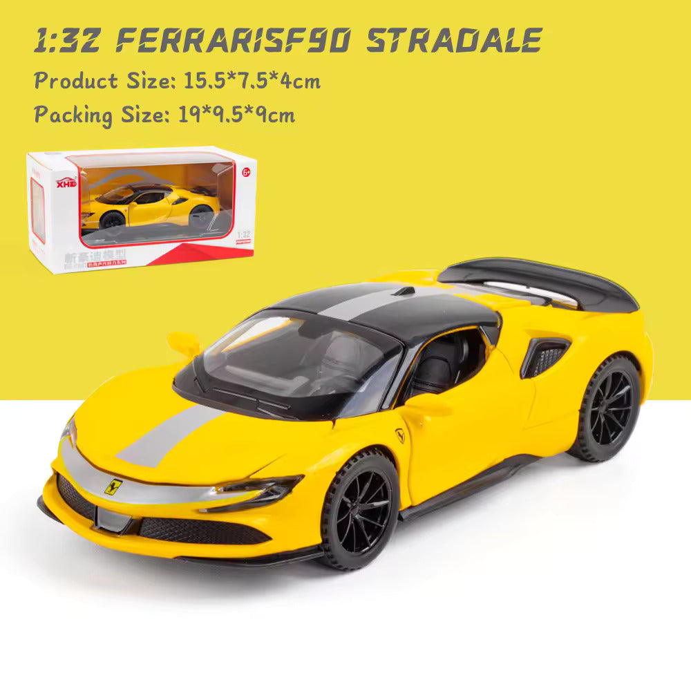 FERRARI SF90 1:32 DIECAST METAL PULLBACK TOY CAR WITH OPENABLE DOORS & LIGHT, MUSIC BOYS CAR FOR KIDS BEST TOYS GIFTS TOYS FOR KIDS [SIZE:-15.2CM*6.5CM*3.5CM]【 MULTICOLOR 】