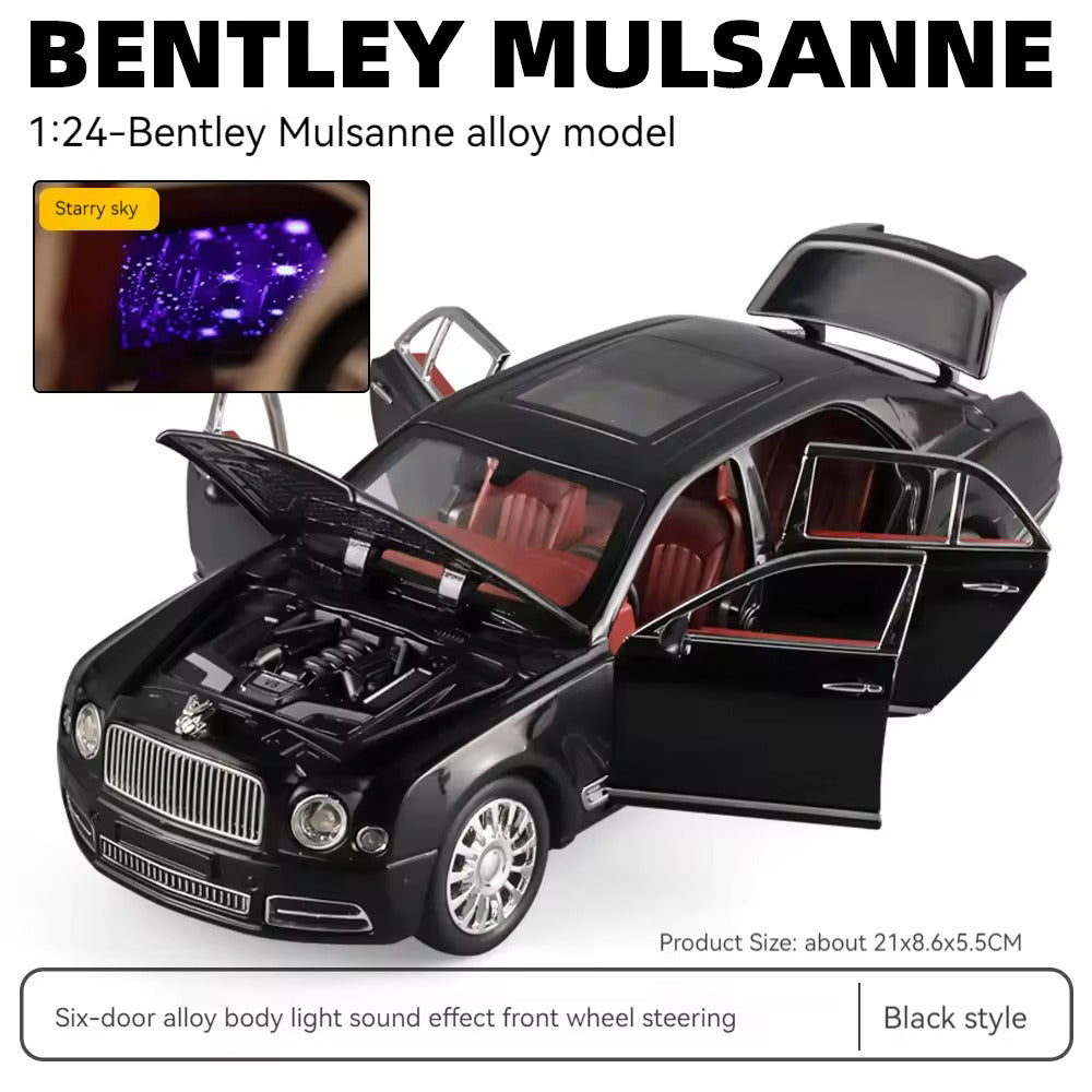 BIG SIZE BENTLEY MULSANNE 1:24 DIECAST METAL PULLBACK TOY CAR WITH OPENABLE DOORS & LIGHT, MUSIC BOYS CAR FOR KIDS BEST TOYS GIFTS TOYS FOR KIDS [SIZE:-21.8CM*6CM*5.5CM]【 MULTICOLOR 】