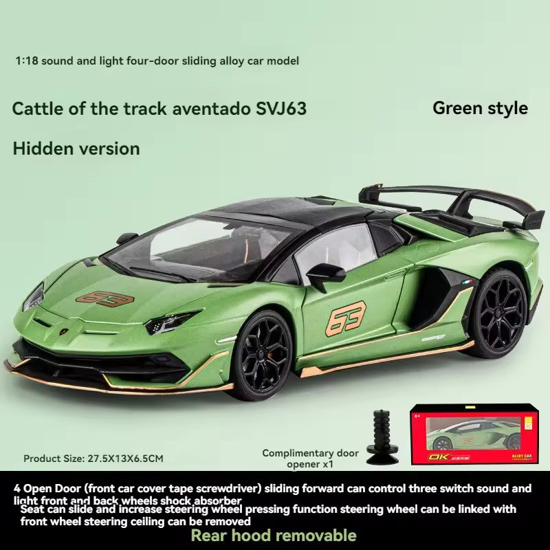 BIG SIZE LAMBORGHINI SVJ-63 1:24 DIECAST METAL PULLBACK TOY CAR WITH OPENABLE DOORS & LIGHT, MUSIC BOYS CAR FOR KIDS BEST TOYS GIFTS TOYS FOR KIDS [SIZE:-21.5CM*9.8CM*5CM]【 MULTICOLOR 】