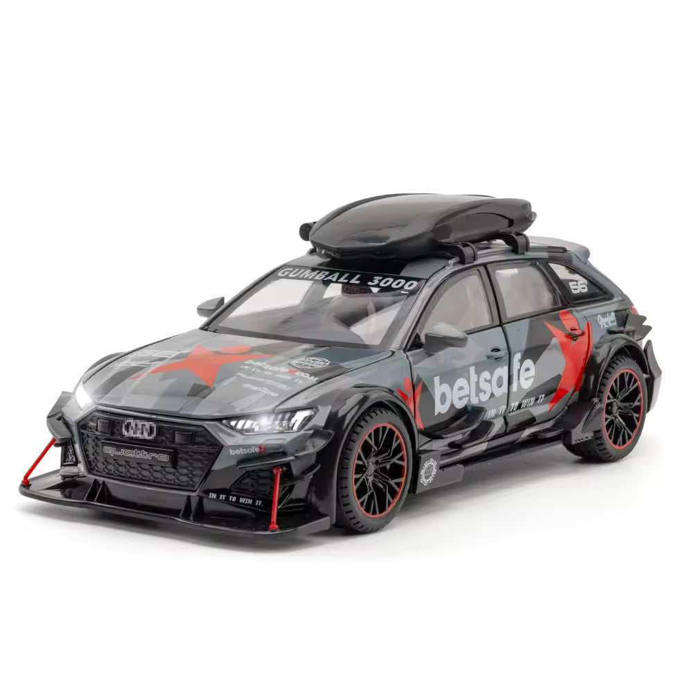 Audi RS6 Militery Supercar 1:24 Diecast Scale Model Metal Pull Back Toy car for Kids with Openable Doors & Light, Music Toy Vehicle for Kids - Colours as Per Stock【 MULTICOLOR 】