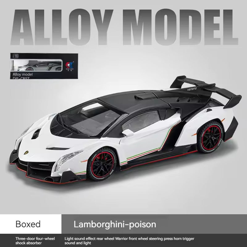 BIG SIZE LAMBORGHINI VENENO 1:24 DIECAST METAL PULLBACK TOY CAR WITH OPENABLE DOORS & LIGHT, MUSIC BOYS CAR FOR KIDS BEST TOYS GIFTS TOYS FOR KIDS [SIZE:-21CM*12CM*8.7CM]【 MULTICOLOR 】