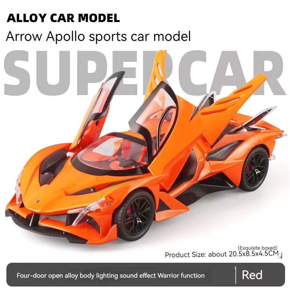 BIG SIZE APOLLO SPORT CAR EXCLUSIVE 1:24 DIECAST METAL PULLBACK TOY CAR WITH OPENABLE DOORS & LIGHT, MUSIC BOYS CAR FOR KIDS BEST TOYS GIFTS TOYS FOR KIDS [SIZE:-22CM*9CM*7CM]【 MULTICOLOR 】