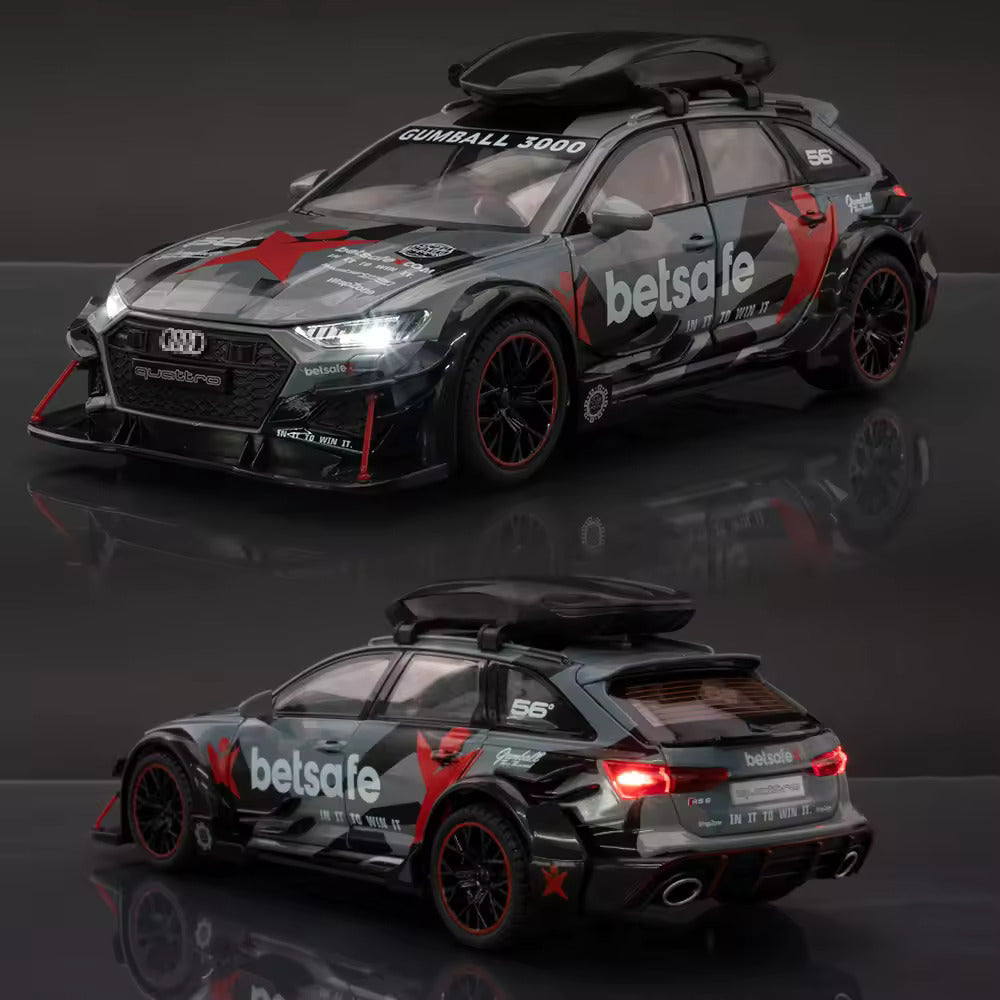 Audi RS6 Militery Supercar 1:24 Diecast Scale Model Metal Pull Back Toy car for Kids with Openable Doors & Light, Music Toy Vehicle for Kids - Colours as Per Stock【 MULTICOLOR 】