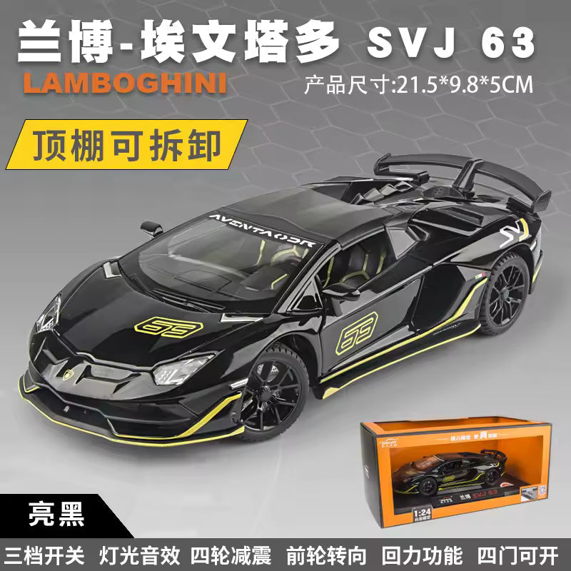 BIG SIZE LAMBORGHINI SVJ-63 1:24 DIECAST METAL PULLBACK TOY CAR WITH OPENABLE DOORS & LIGHT, MUSIC BOYS CAR FOR KIDS BEST TOYS GIFTS TOYS FOR KIDS [SIZE:-21.5CM*9.8CM*5CM]【 MULTICOLOR 】