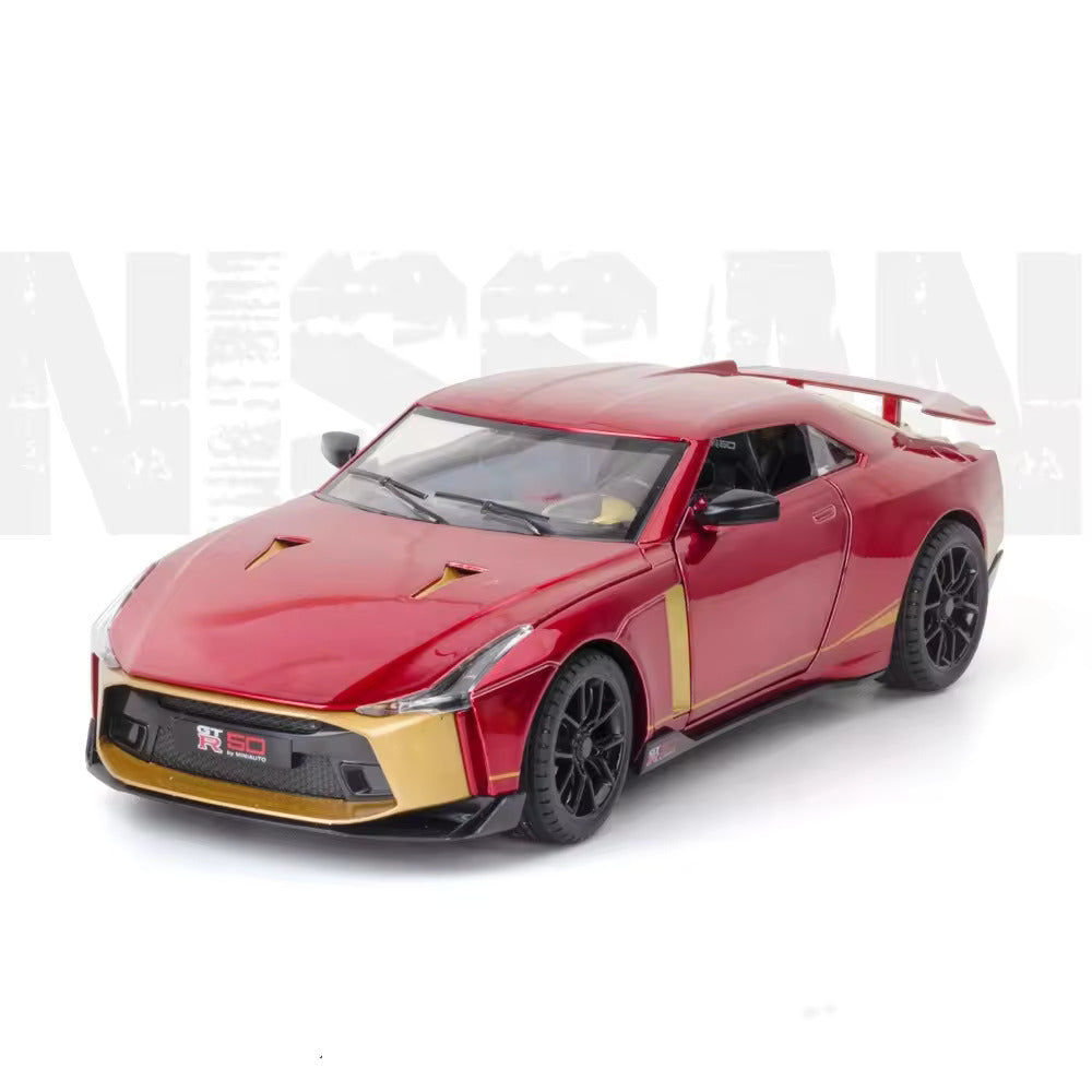 BIG SIZE NISSAN GTR-50 SPORT 1:24 DIECAST METAL PULLBACK TOY CAR WITH OPENABLE DOORS & LIGHT, MUSIC BOYS CAR FOR KIDS BEST TOYS GIFTS TOYS FOR KIDS [SIZE:-20.5CM*9.3CM*5.5CM]【 MULTICOLOR 】