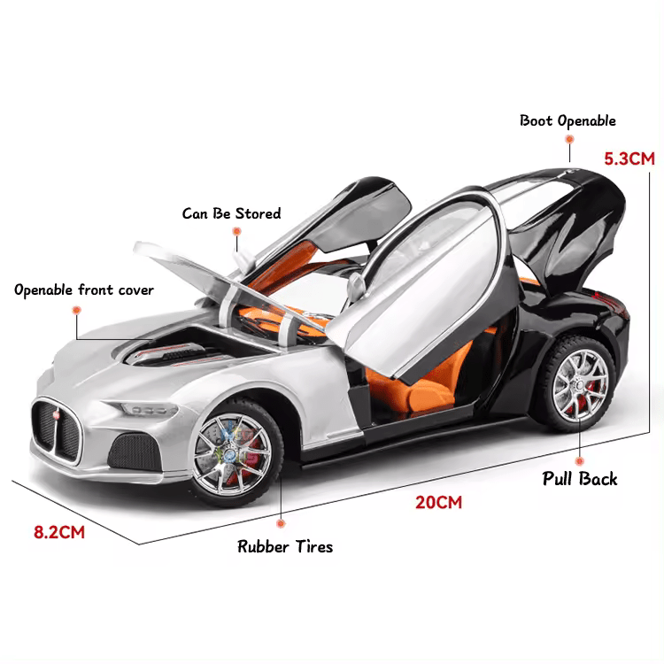 Bugatti Atlantic Big Size 1:24 Diecast Scale Model Metal Pull Back Toy car for Kids with Openable Doors & Light, Music Toy Vehicle for Kids 【 MULTICOLOR 】[SIZE : 20.5CM* 9CM*7.5CM]