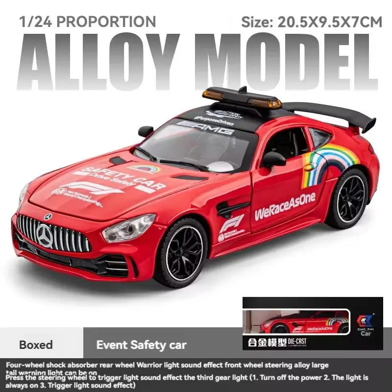 BIG SIZE MERCEDES-BENZ AMG GT SAFETY CAR 1:24 DIECAST METAL PULLBACK TOY CAR WITH OPENABLE DOORS & LIGHT, MUSIC BOYS CAR FOR KIDS BEST TOYS GIFTS TOYS FOR KIDS [SIZE:-20.5CM*9.5CM*7CM]【 MULTICOLOR 】