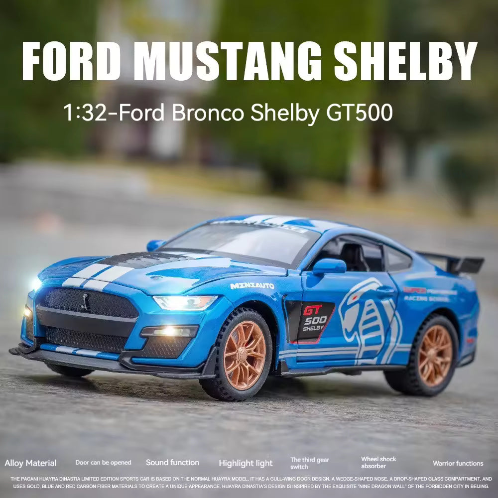 MUSTANG GT500 1:32 DIECAST METAL PULLBACK TOY CAR WITH OPENABLE DOORS & LIGHT, MUSIC BOYS CAR FOR KIDS BEST TOYS GIFTS TOYS FOR KIDS [SIZE:-16CM*6.8CM*4.5CM]【 MULTICOLOR 】