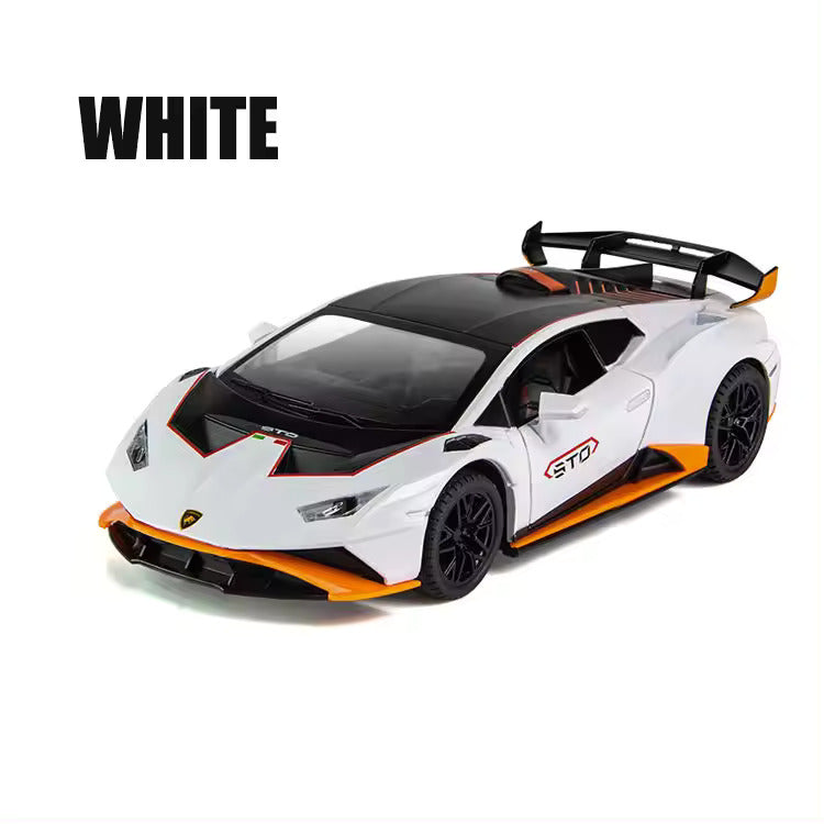 BIG SIZE LAMBORGHINI HURRICANE STO SPORTS 1:24 DIECAST METAL PULLBACK TOY CAR WITH OPENABLE DOORS & LIGHT, MUSIC BOYS CAR FOR KIDS BEST TOYS GIFTS TOYS FOR KIDS [SIZE:-21CM*9CM*5.3CM]【 MULTICOLOR 】