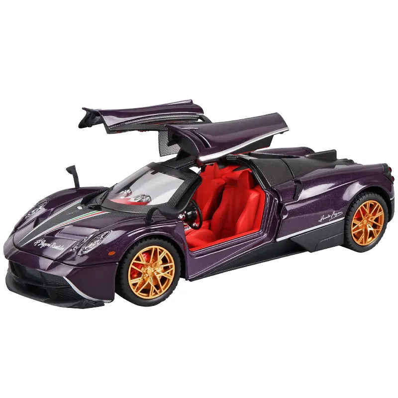 PAGANI HUAYRA 1/32 DIECAST METAL PULL BACK DIECAST CAR WITH OPENABLE DOOR AND SOUND LIGHT, GIFTS TOYS FOR KIDS【 MULTICOLOR 】[SIZE : 15.6CM* 7.7CM*4CM]