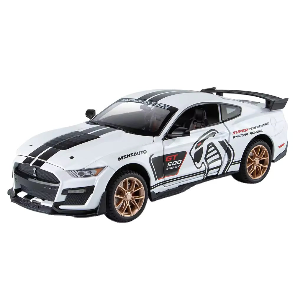 MUSTANG GT500 1:32 DIECAST METAL PULLBACK TOY CAR WITH OPENABLE DOORS & LIGHT, MUSIC BOYS CAR FOR KIDS BEST TOYS GIFTS TOYS FOR KIDS [SIZE:-16CM*6.8CM*4.5CM]【 MULTICOLOR 】