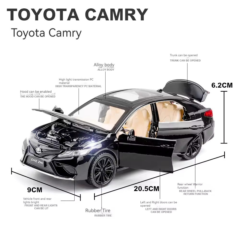 BIG SIZE TOYOTA CAMRRY 1:24 DIECAST METAL PULLBACK TOY CAR WITH OPENABLE DOORS & LIGHT, MUSIC BOYS CAR FOR KIDS BEST TOYS GIFTS TOYS FOR KIDS [SIZE:-20.5CM*9CM*6.2CM]【 MULTICOLOR 】