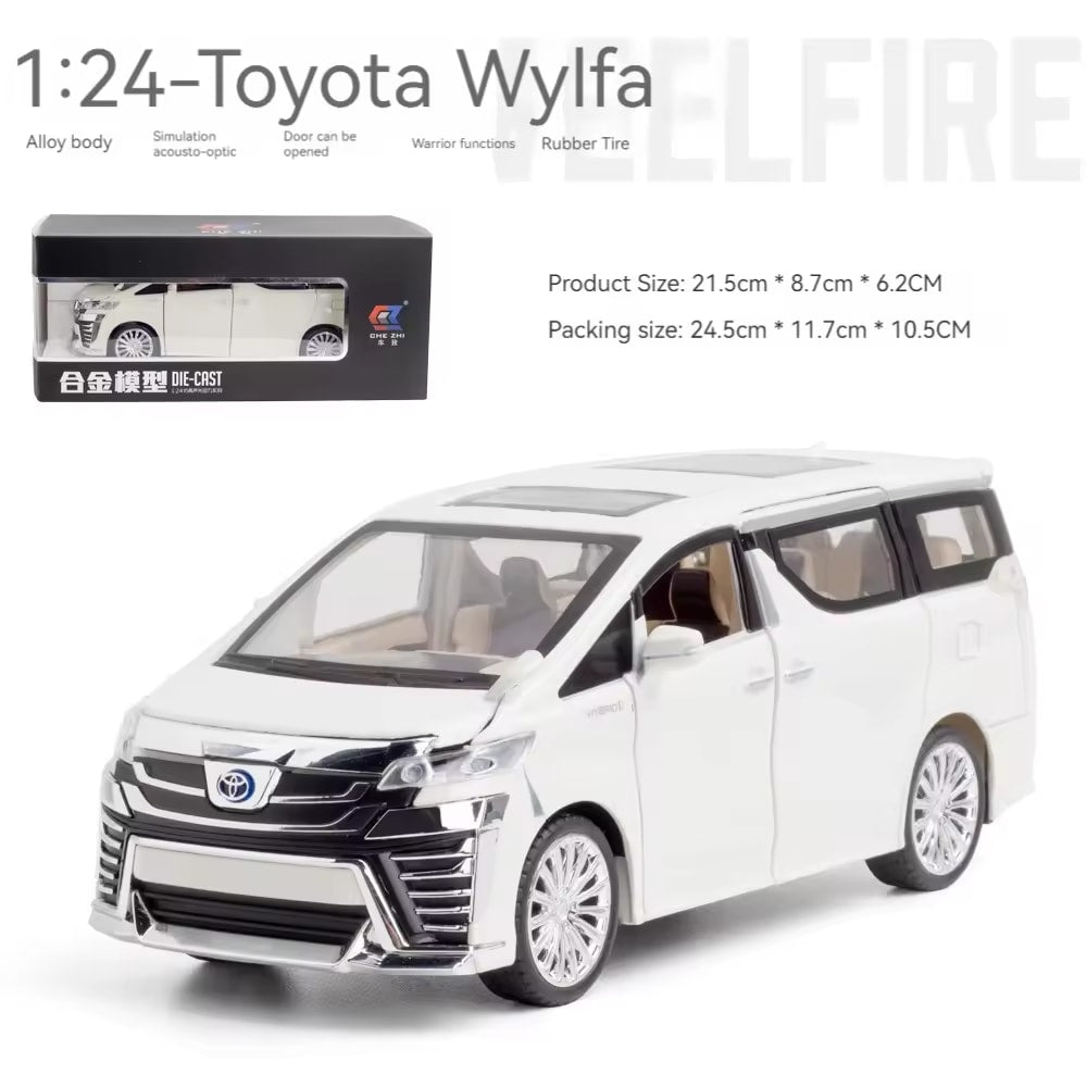 BIG SIZE TOYOTA VELLFIRE 1:24 DIECAST METAL PULLBACK TOY CAR WITH OPENABLE DOORS & LIGHT, MUSIC BOYS CAR FOR KIDS BEST TOYS GIFTS TOYS FOR KIDS [SIZE:-21.5CM*8.7CM*6.2CM]【 MULTICOLOR 】