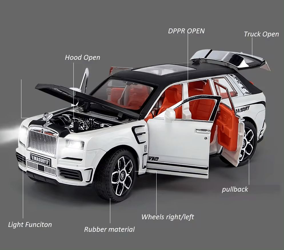 BIG SIZE ROLLS ROYCE CULLINAN MASORY 1:24 DIECAST METAL PULLBACK TOY CAR WITH OPENABLE DOORS & LIGHT, MUSIC BOYS CAR FOR KIDS BEST TOYS GIFTS TOYS FOR KIDS [SIZE:-22CM*9CM*8CM]【 MULTICOLOR】