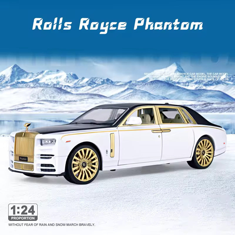 BIG SIZE ROLLS ROYCE PHANTOM - LUX GOLD 1:24 DIECAST METAL PULLBACK TOY SUN RUP CAR WITH OPENABLE DOORS & LIGHT, MUSIC BOYS CAR FOR KIDS BEST TOYS GIFTS TOYS FOR KIDS [SIZE:-21CM*8CM*5CM]【 MULTICOLOR 】