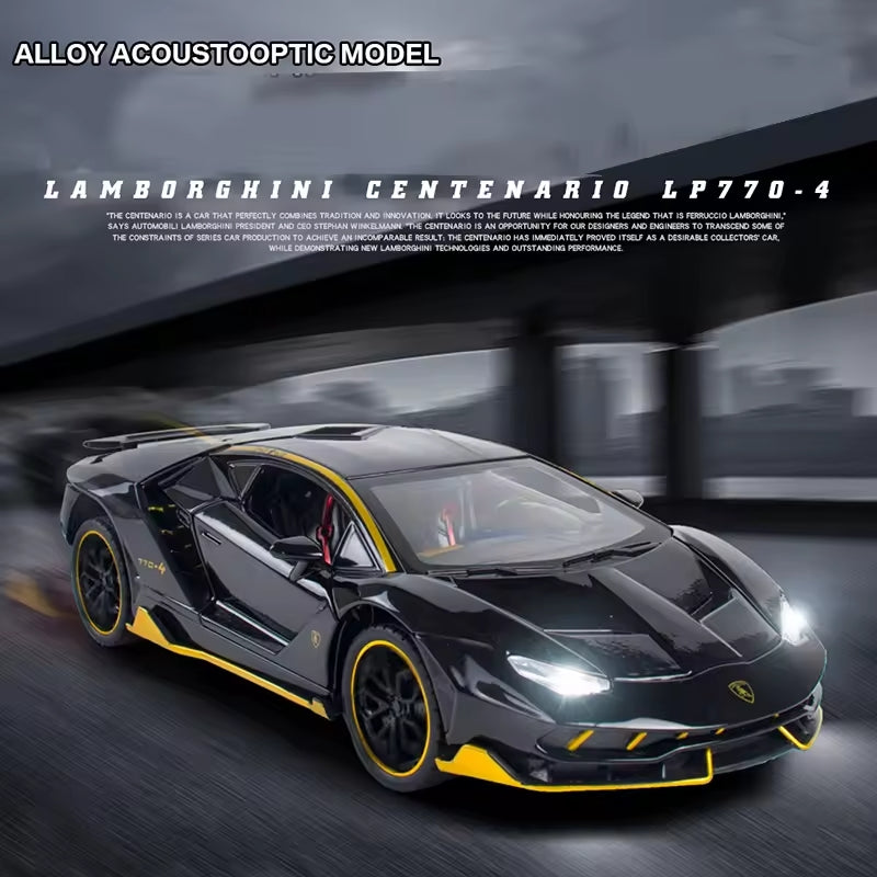 LAMBORGHINI CENTENARIO LP770 1:24 DIECAST METAL PULLBACK TOY CAR WITH OPENABLE DOORS & LIGHT, MUSIC BOYS CAR FOR KIDS BEST TOYS GIFTS TOYS FOR KIDS [SIZE:-20CM*9.5CM*5CM]【 MULTICOLOR 】