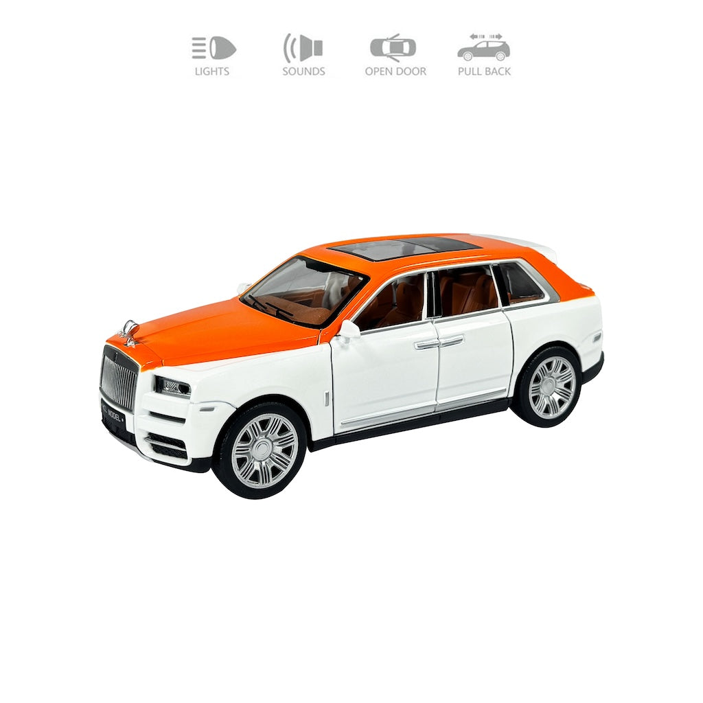 BIG SIZE ROLLS ROYCE CULLINAN 1:24 DIECAST METAL PULLBACK TOY CAR WITH OPENABLE DOORS & LIGHT, MUSIC BOYS CAR FOR KIDS BEST TOYS GIFTS TOYS FOR KIDS [SIZE:-18CM*9.4CM*7.2CM]【 MULTICOLOR 】