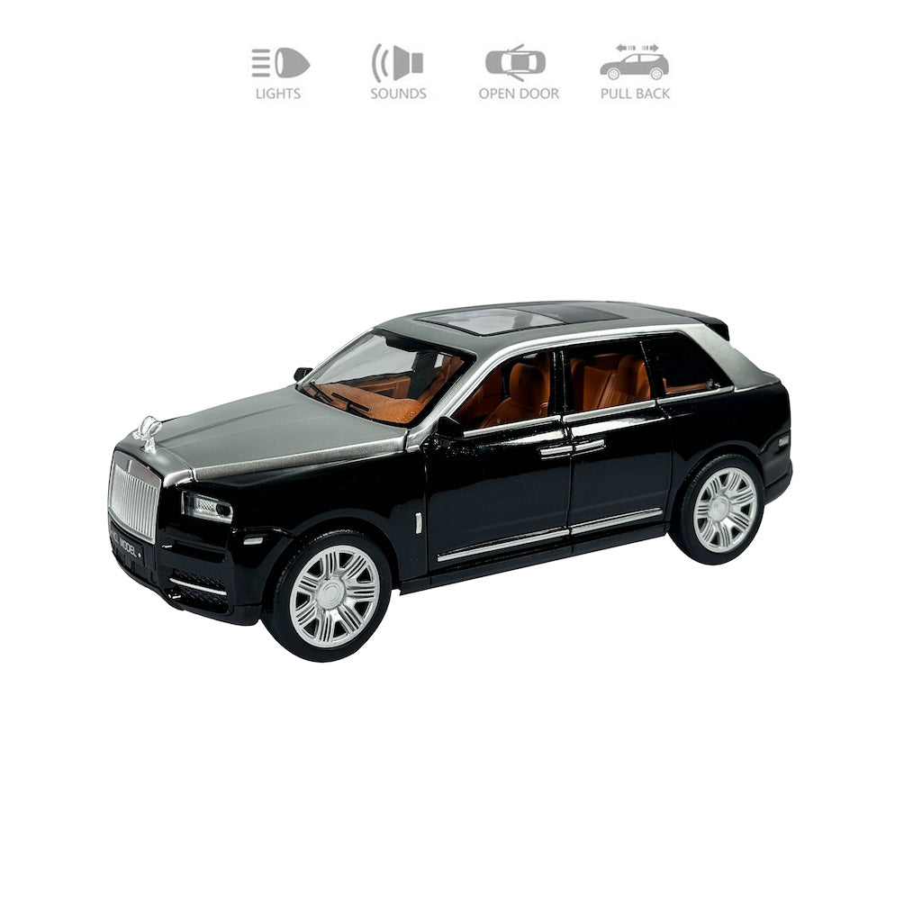 BIG SIZE ROLLS ROYCE CULLINAN 1:24 DIECAST METAL PULLBACK TOY CAR WITH OPENABLE DOORS & LIGHT, MUSIC BOYS CAR FOR KIDS BEST TOYS GIFTS TOYS FOR KIDS [SIZE:-18CM*9.4CM*7.2CM]【 MULTICOLOR 】