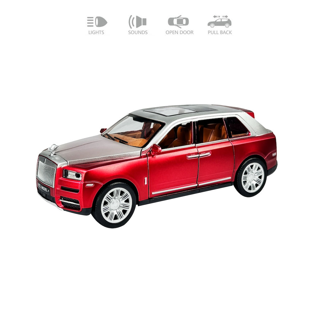 BIG SIZE ROLLS ROYCE CULLINAN 1:24 DIECAST METAL PULLBACK TOY CAR WITH OPENABLE DOORS & LIGHT, MUSIC BOYS CAR FOR KIDS BEST TOYS GIFTS TOYS FOR KIDS [SIZE:-18CM*9.4CM*7.2CM]【 MULTICOLOR 】