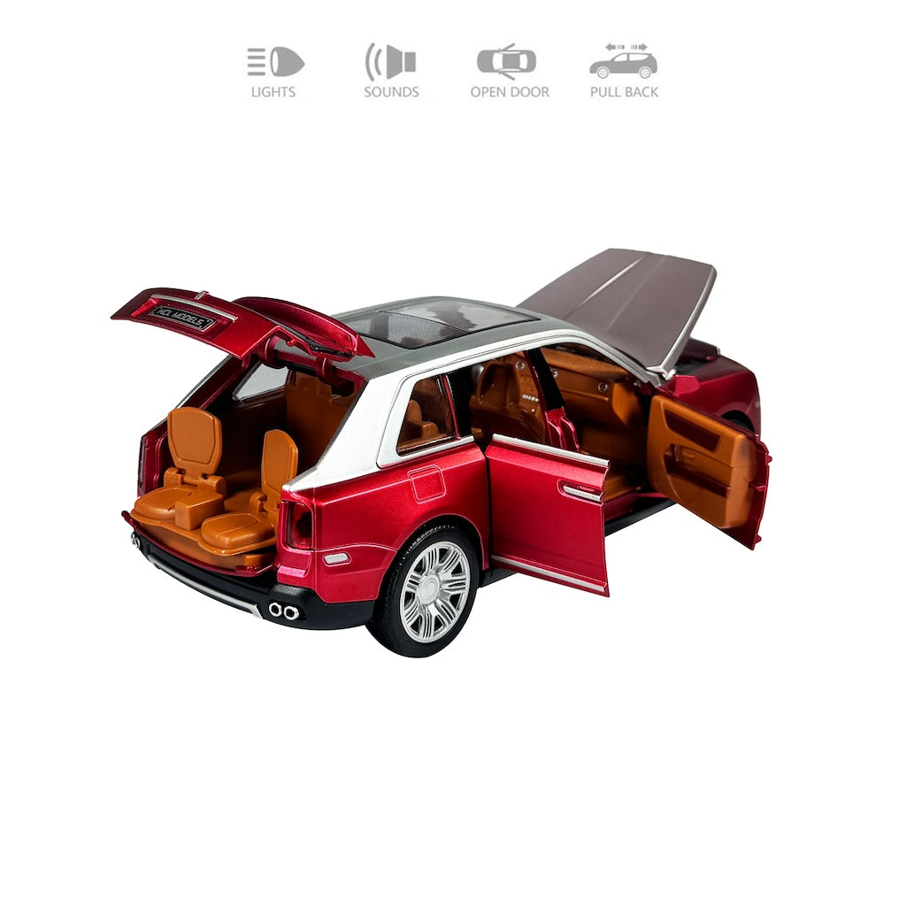 BIG SIZE ROLLS ROYCE CULLINAN 1:24 DIECAST METAL PULLBACK TOY CAR WITH OPENABLE DOORS & LIGHT, MUSIC BOYS CAR FOR KIDS BEST TOYS GIFTS TOYS FOR KIDS [SIZE:-18CM*9.4CM*7.2CM]【 MULTICOLOR 】