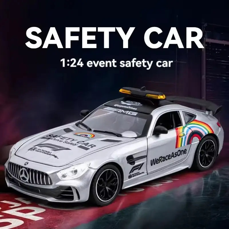 BIG SIZE MERCEDES-BENZ AMG GT SAFETY CAR 1:24 DIECAST METAL PULLBACK TOY CAR WITH OPENABLE DOORS & LIGHT, MUSIC BOYS CAR FOR KIDS BEST TOYS GIFTS TOYS FOR KIDS [SIZE:-20.5CM*9.5CM*7CM]【 MULTICOLOR 】