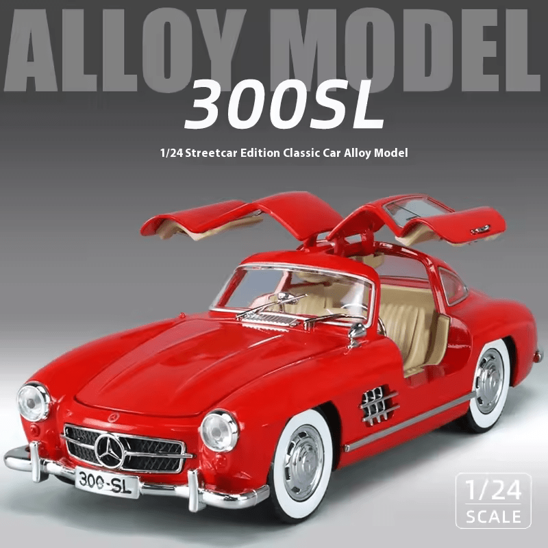 Mercedes-Benz 300SL Big Size 1:24 DIECAST METAL PULLBACK TOY CAR WITH OPENABLE DOORS & LIGHT, MUSIC BOYS CAR FOR KIDS BEST TOYS GIFTS TOYS FOR KIDS [SIZE:-22CM*9CM*7CM]【 MULTICOLOR 】