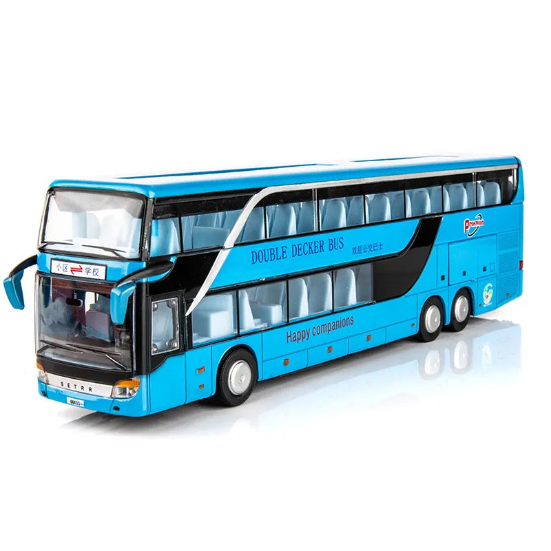 DOUBLE-DECKER TOURIST BUS MODEL CITY BUS TOY CAR ALLOY AIRPORT BUSING METAL SOUND AND EASY PULL BACK ANTI-FALL CAR [SIZE:24.5CM*7CM*5CM]【 MULTICOLOR 】