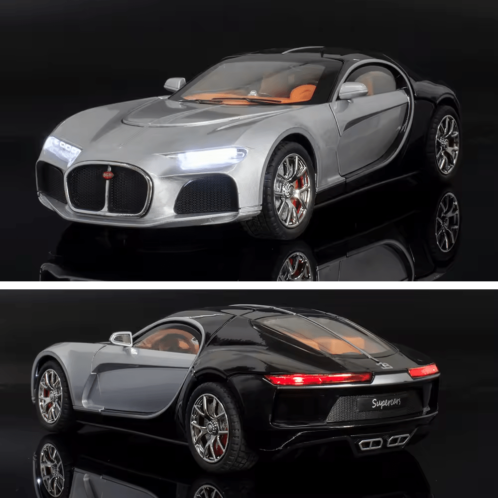 Bugatti Atlantic Big Size 1:24 Diecast Scale Model Metal Pull Back Toy car for Kids with Openable Doors & Light, Music Toy Vehicle for Kids 【 MULTICOLOR 】[SIZE : 20.5CM* 9CM*7.5CM]