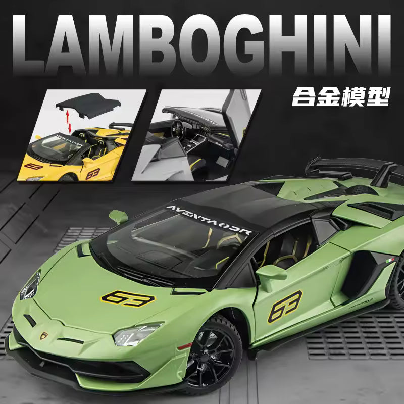 BIG SIZE LAMBORGHINI SVJ-63 1:24 DIECAST METAL PULLBACK TOY CAR WITH OPENABLE DOORS & LIGHT, MUSIC BOYS CAR FOR KIDS BEST TOYS GIFTS TOYS FOR KIDS [SIZE:-21.5CM*9.8CM*5CM]【 MULTICOLOR 】