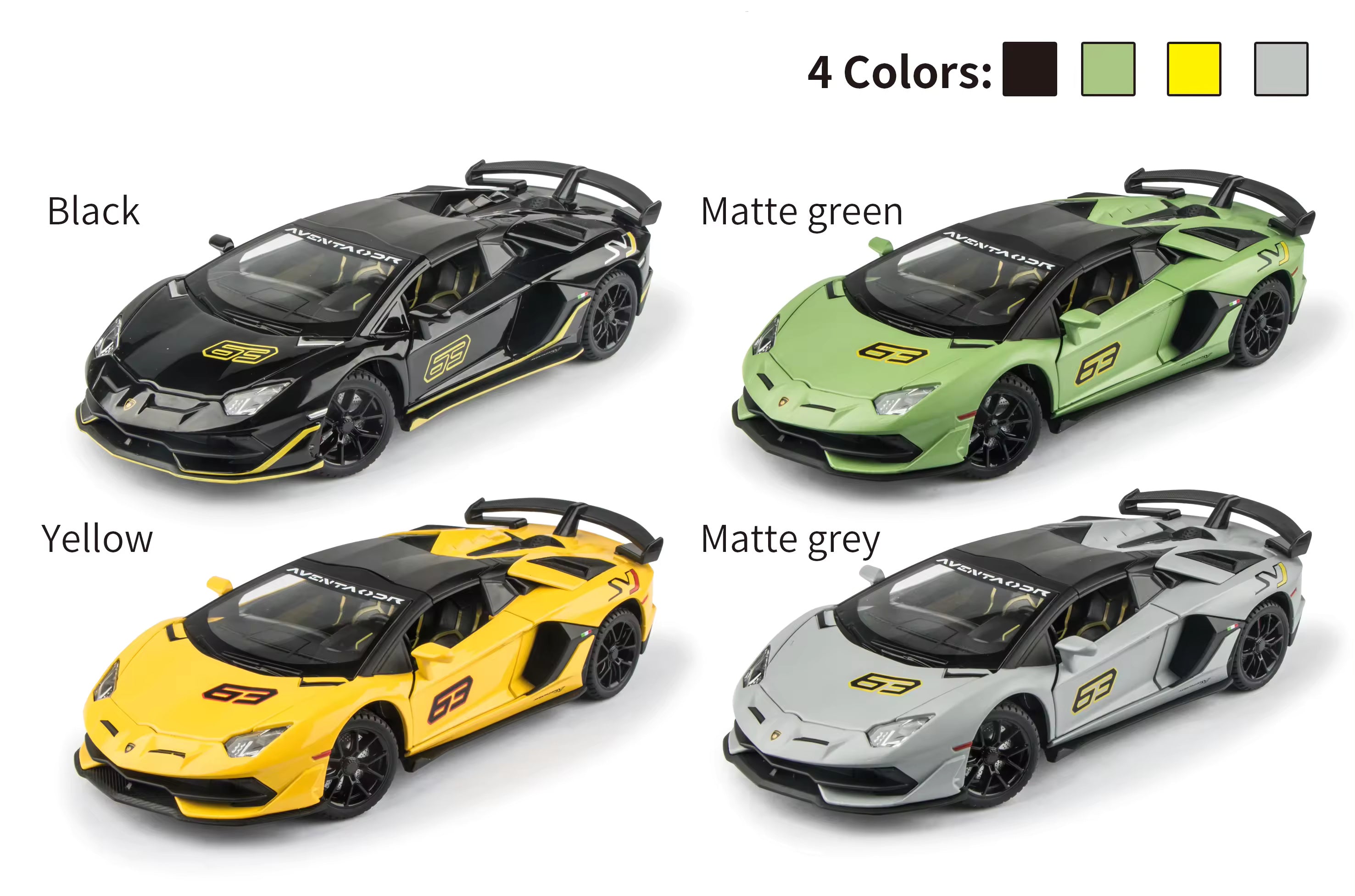 BIG SIZE LAMBORGHINI SVJ-63 1:24 DIECAST METAL PULLBACK TOY CAR WITH OPENABLE DOORS & LIGHT, MUSIC BOYS CAR FOR KIDS BEST TOYS GIFTS TOYS FOR KIDS [SIZE:-21.5CM*9.8CM*5CM]【 MULTICOLOR 】