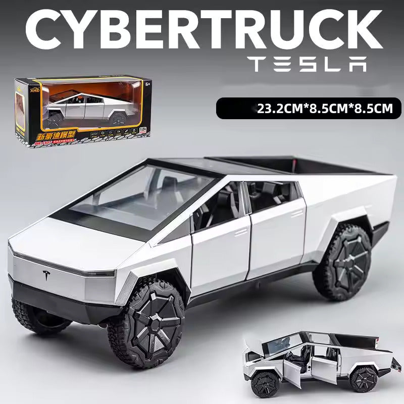 TESLA CYBERTRUCK 1:24 DIECAST METAL PULLBACK TOY CAR WITH OPENABLE DOORS & LIGHT, MUSIC BOYS CAR FOR KIDS BEST TOYS GIFTS TOYS FOR KIDS [SIZE:-23.5CM*8.5CM*8.5CM]【 MULTICOLOR 】