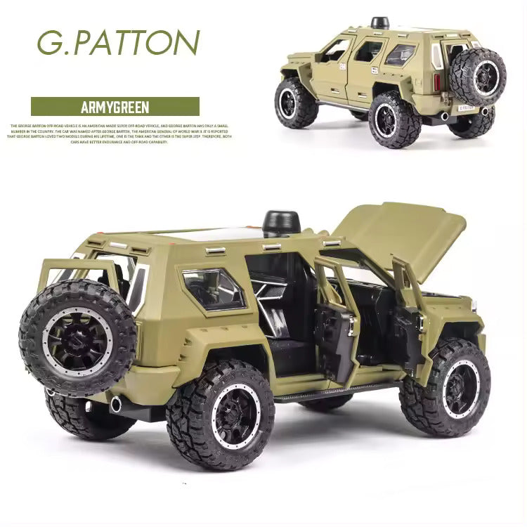 BIG SIZE G-PATTON 1:24 DIECAST METAL PULLBACK TOY CAR WITH OPENABLE DOORS & LIGHT, MUSIC BOYS CAR FOR KIDS BEST TOYS GIFTS TOYS FOR KIDS [SIZE:-19.6CM*8.3CM*8.3CM]【 MULTICOLOR 】