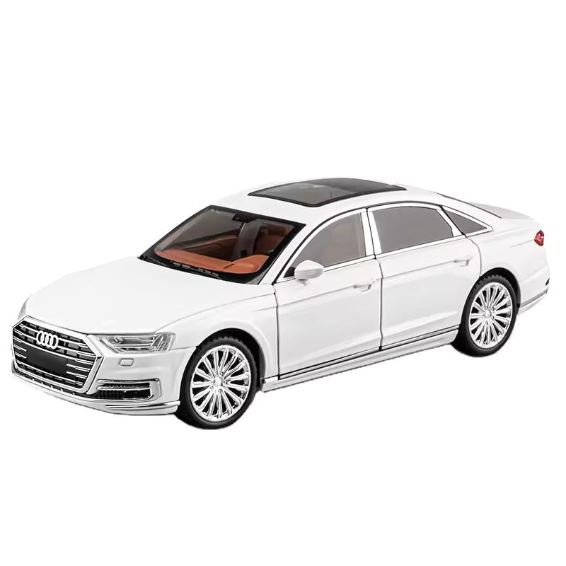 AUDI A8 1:24 DIECAST METAL PULLBACK TOY CAR WITH OPENABLE DOORS & LIGHT, MUSIC BOYS CAR FOR KIDS BEST TOYS GIFTS TOYS FOR KIDS [SIZE:-22CM*9CM*7CM]【 MULTICOLOR 】