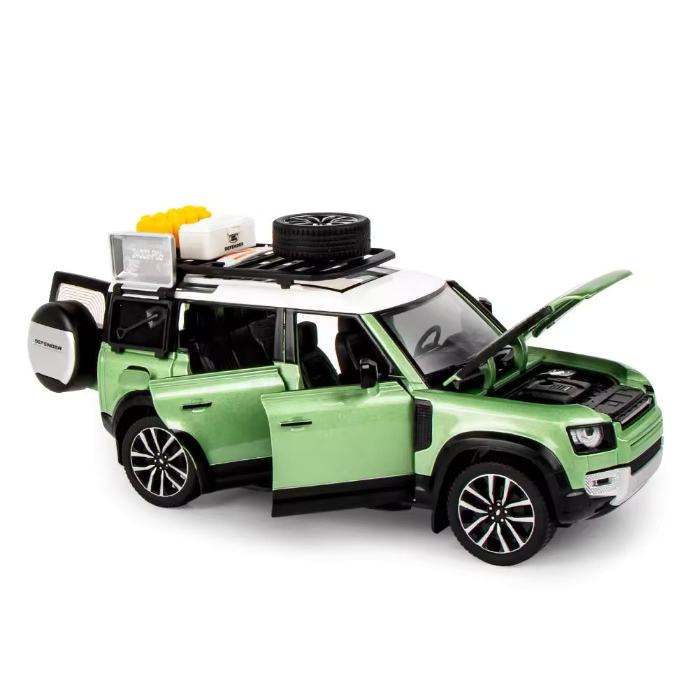 BIG SIZE LAND ROVER DEFENDER VEHICLE 1:24 DIECAST METAL PULLBACK TOY CAR WITH OPENABLE DOORS & LIGHT, MUSIC BOYS CAR FOR KIDS BEST TOYS GIFTS TOYS FOR KIDS [SIZE:-21CM*10CM*9CM]【 MULTICOLOR 】