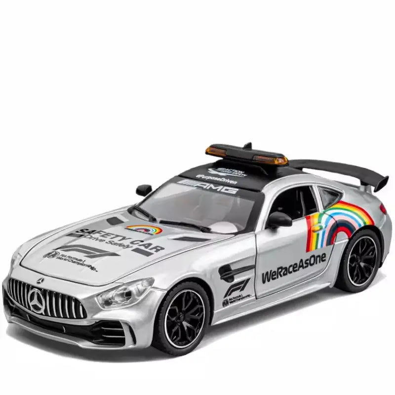 BIG SIZE MERCEDES-BENZ AMG GT SAFETY CAR 1:24 DIECAST METAL PULLBACK TOY CAR WITH OPENABLE DOORS & LIGHT, MUSIC BOYS CAR FOR KIDS BEST TOYS GIFTS TOYS FOR KIDS [SIZE:-20.5CM*9.5CM*7CM]【 MULTICOLOR 】