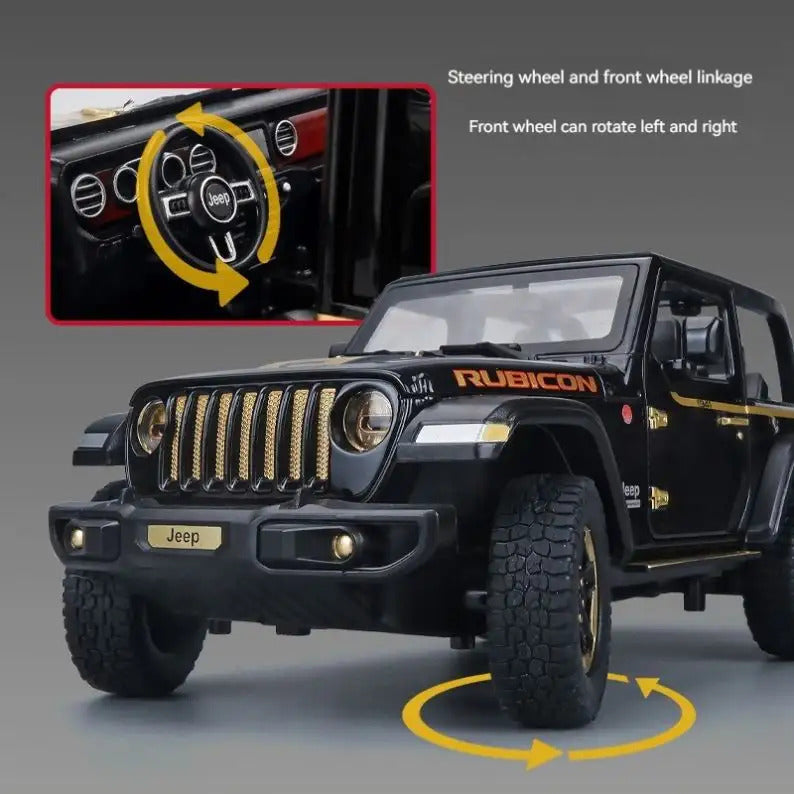 Big Size 1:24 Diecast Model Alloy Jeep Wrangler Rubicon 1941 Metal Pull Back with 6 Openable Doors & Sound Light Auto Toy car [20.5Cm *10.8Cm *10.5 Cm]