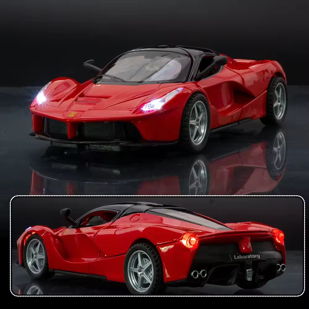 FERRARI LAFERRARI 1:32 DIECAST METAL PULLBACK TOY CAR WITH OPENABLE DOORS & LIGHT, MUSIC BOYS CAR FOR KIDS BEST TOYS GIFTS TOYS FOR KIDS [SIZE:-15.2CM*6CM*3.5CM]【 MULTICOLOR 】