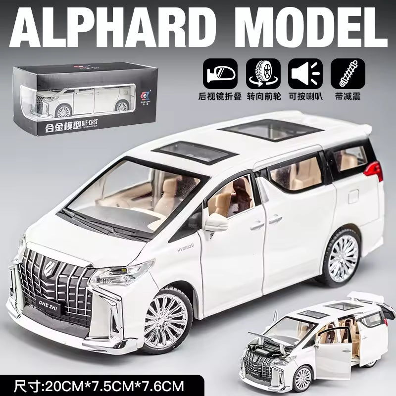 Big 1/24 Toyota Alphard Toy Car Metal Pull Back Diecast Car with Openable Door and Sound Light, Gifts Toys for Kids【 Multicolor 】[Size : 20.5Cm* 9Cm*7.5Cm]