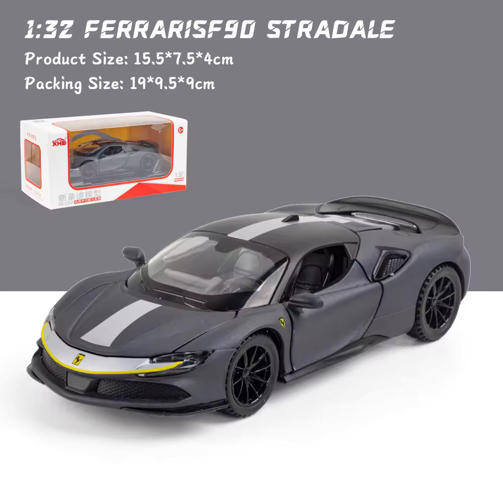 FERRARI SF90 1:32 DIECAST METAL PULLBACK TOY CAR WITH OPENABLE DOORS & LIGHT, MUSIC BOYS CAR FOR KIDS BEST TOYS GIFTS TOYS FOR KIDS [SIZE:-15.2CM*6.5CM*3.5CM]【 MULTICOLOR 】