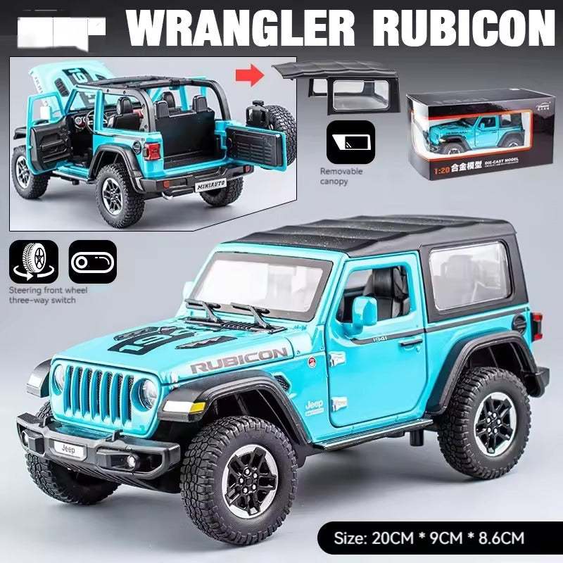 Big Size 1:24 Diecast Model Alloy Jeep Wrangler Rubicon 1941 Metal Pull Back with 6 Openable Doors & Sound Light Auto Toy car [20.5Cm *10.8Cm *10.5 Cm]