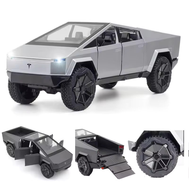 TESLA CYBERTRUCK 1:24 DIECAST METAL PULLBACK TOY CAR WITH OPENABLE DOORS & LIGHT, MUSIC BOYS CAR FOR KIDS BEST TOYS GIFTS TOYS FOR KIDS [SIZE:-23.5CM*8.5CM*8.5CM]【 MULTICOLOR 】