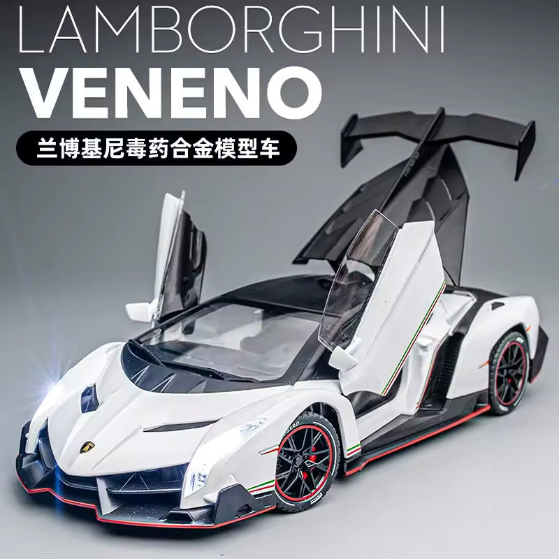 BIG SIZE LAMBORGHINI VENENO 1:24 DIECAST METAL PULLBACK TOY CAR WITH OPENABLE DOORS & LIGHT, MUSIC BOYS CAR FOR KIDS BEST TOYS GIFTS TOYS FOR KIDS [SIZE:-21CM*12CM*8.7CM]【 MULTICOLOR 】