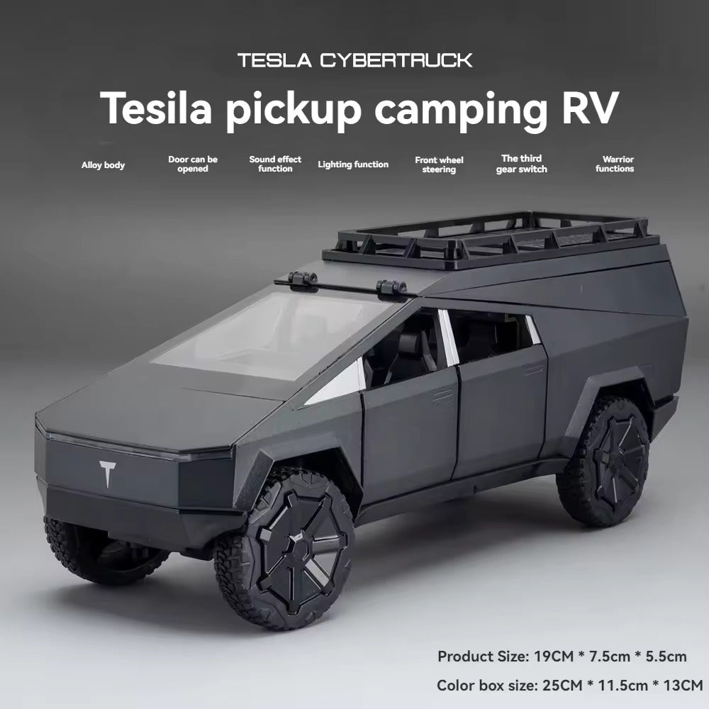 TESLA CYBERTRUCK CAMPING VEHICLE 1:24 METAL PULLBACK TOY CAR WITH OPENABLE DOORS & LIGHT, MUSIC BOYS CAR FOR KIDS BEST TOYS GIFTS TOYS FOR KIDS [SIZE:-19CM*10CM*8.5CM]【 MULTICOLOR 】