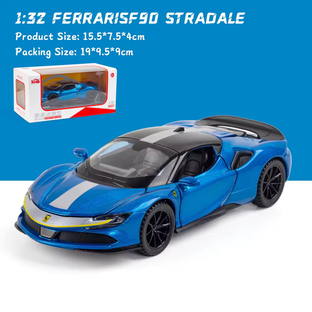 FERRARI SF90 1:32 DIECAST METAL PULLBACK TOY CAR WITH OPENABLE DOORS & LIGHT, MUSIC BOYS CAR FOR KIDS BEST TOYS GIFTS TOYS FOR KIDS [SIZE:-15.2CM*6.5CM*3.5CM]【 MULTICOLOR 】