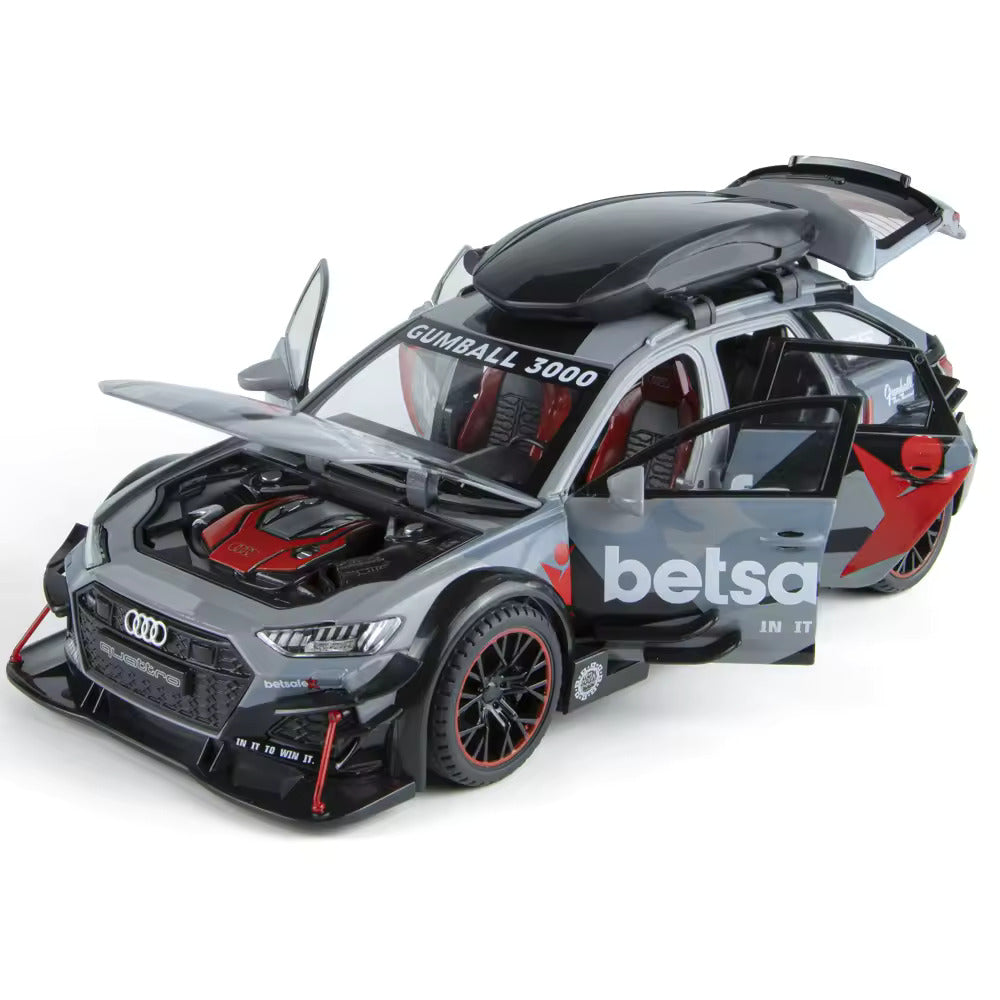 Audi RS6 Militery Supercar 1:24 Diecast Scale Model Metal Pull Back Toy car for Kids with Openable Doors & Light, Music Toy Vehicle for Kids - Colours as Per Stock【 MULTICOLOR 】