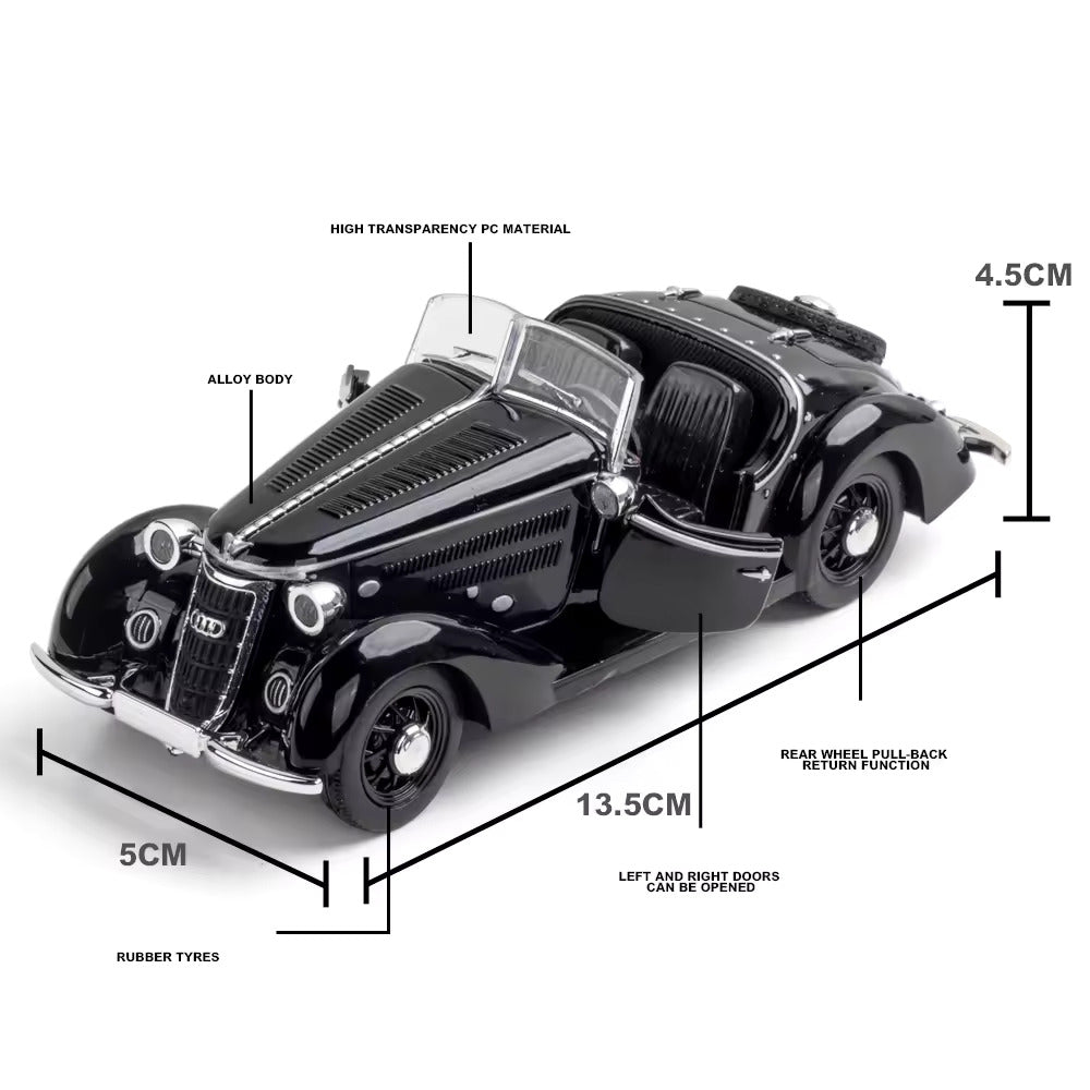 AUDI ROVER WANDERER W-25K 1:32 DIECAST METAL PULLBACK TOY CAR WITH OPENABLE DOORS & LIGHT, MUSIC BOYS CAR FOR KIDS BEST TOYS GIFTS TOYS FOR KIDS [SIZE:-13CM*5CM*4CM]【 MULTICOLOR 】