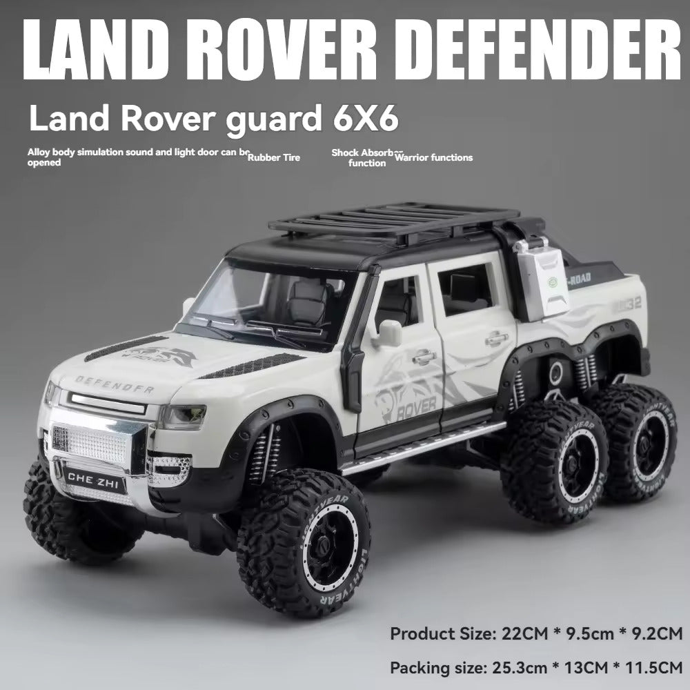 BIG SIZE LAND ROVER DEFENDER GUARD 6X6 1:24 DIECAST METAL PULLBACK TOY CAR WITH OPENABLE DOORS & LIGHT, MUSIC BOYS CAR FOR KIDS BEST TOYS GIFTS TOYS FOR KIDS [SIZE:-20CM*9.5CM*5CM]【 MULTICOLOR 】